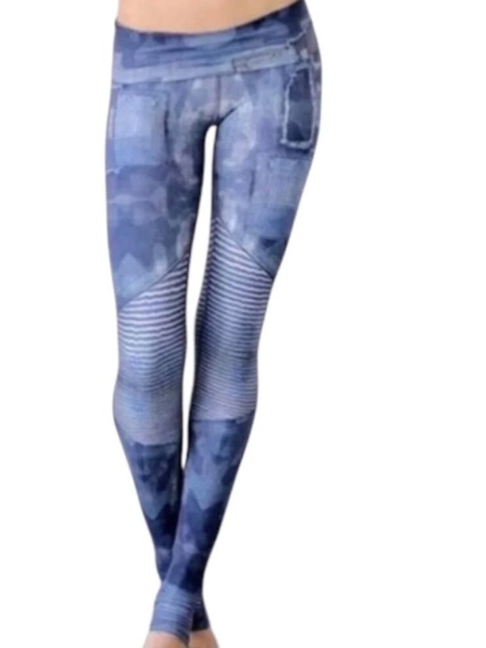 Niyama Sol Women's Gwen Moto Patchwork Denim-Like Leggings Size Large